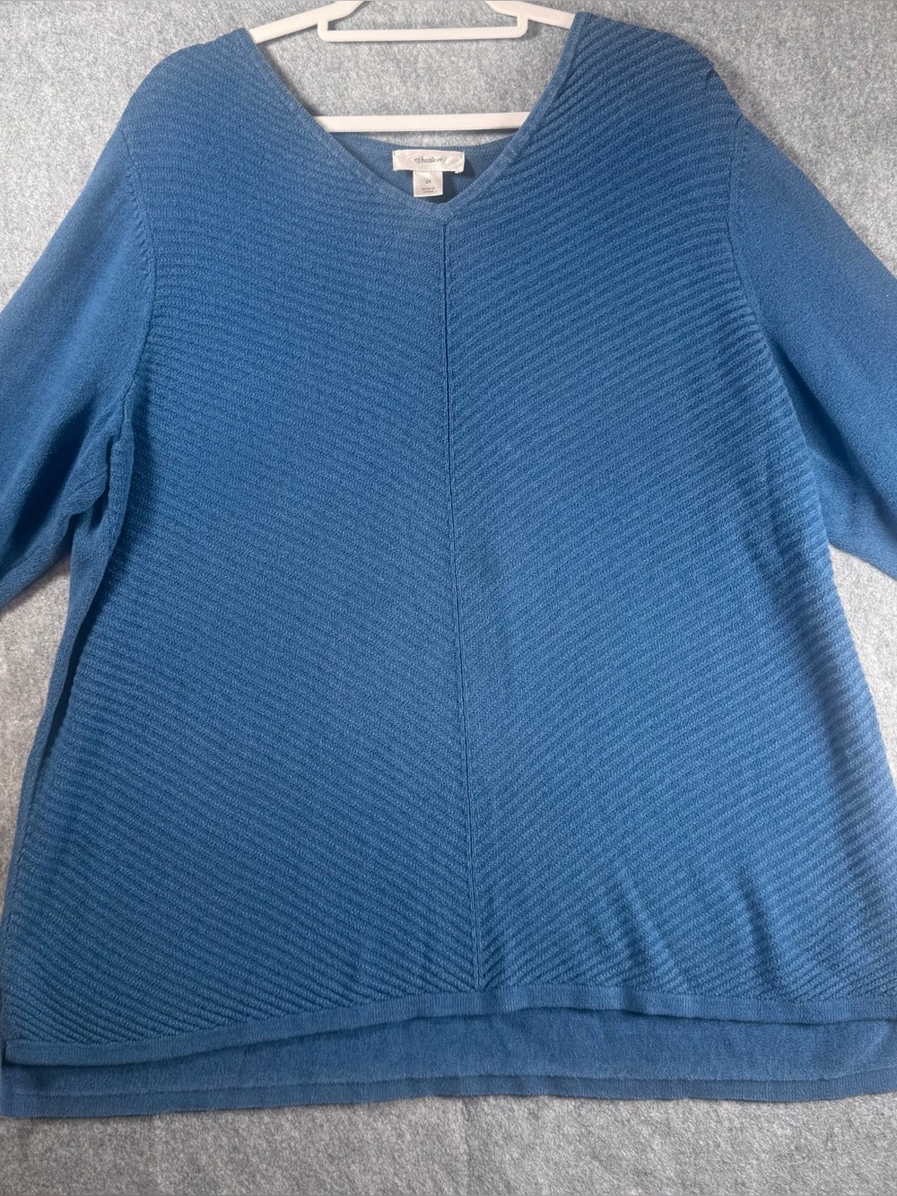CJ Banks 2X Blue Textured Tunic Sweater 3/4 Sleeve Plus Size Soft Knit